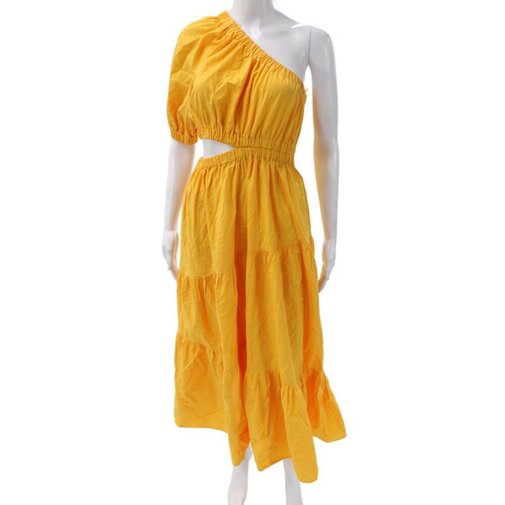 MNG Womens Yellow One Shoulder Maxi Dress Cotton Short Sleeve Size 2